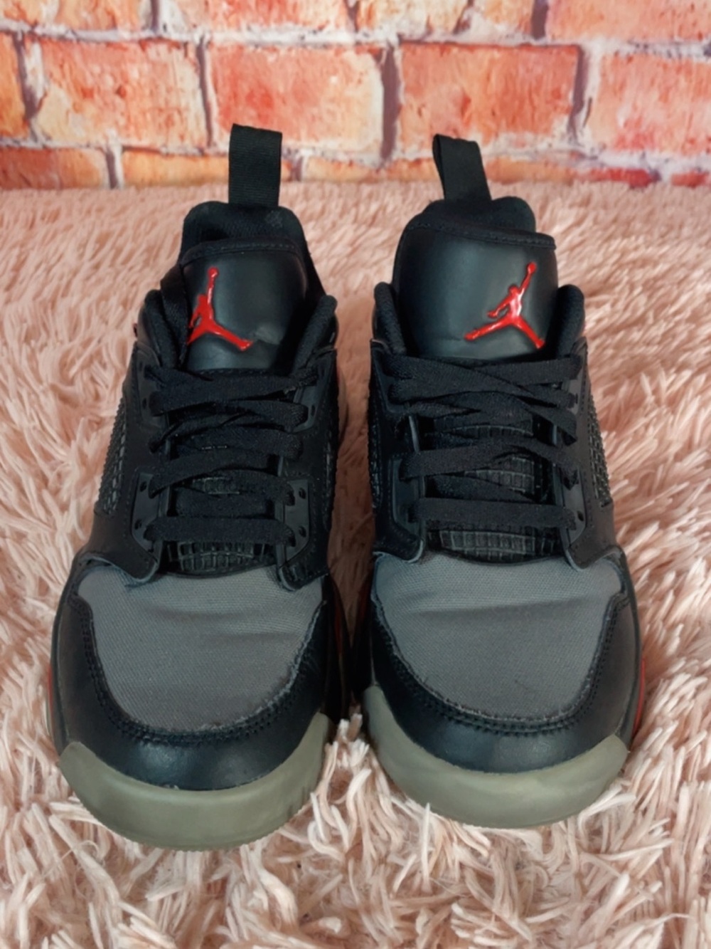 Jordan Men's Black and Gray Sneakers with Red Jumpman